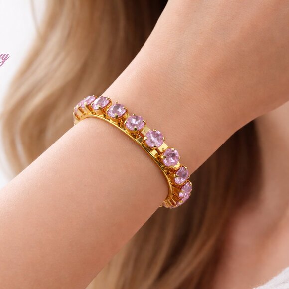 Soft Rose Ignite Austrian Crystal Bangle Bracelet – Light Pink, Gold Plated - Picture 3 of 7